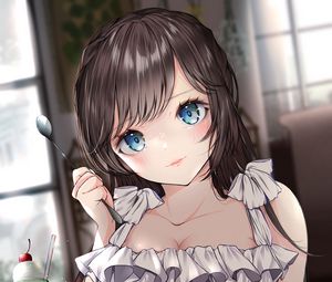 Preview wallpaper girl, glance, spoon, anime, art, cute