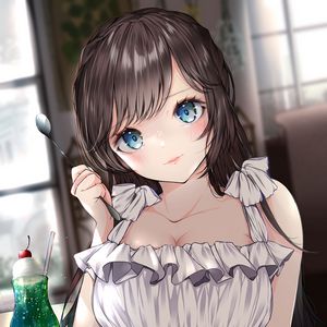 Preview wallpaper girl, glance, spoon, anime, art, cute