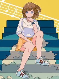 Preview wallpaper girl, glance, stairs, anime, art, cartoon