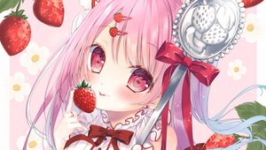 Preview wallpaper girl, glance, strawberry, pink, anime