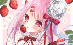 Preview wallpaper girl, glance, strawberry, pink, anime