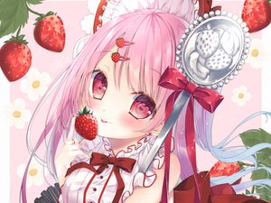 Preview wallpaper girl, glance, strawberry, pink, anime