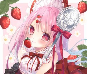 Preview wallpaper girl, glance, strawberry, pink, anime
