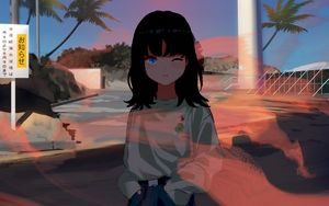 Preview wallpaper girl, glance, strokes, anime