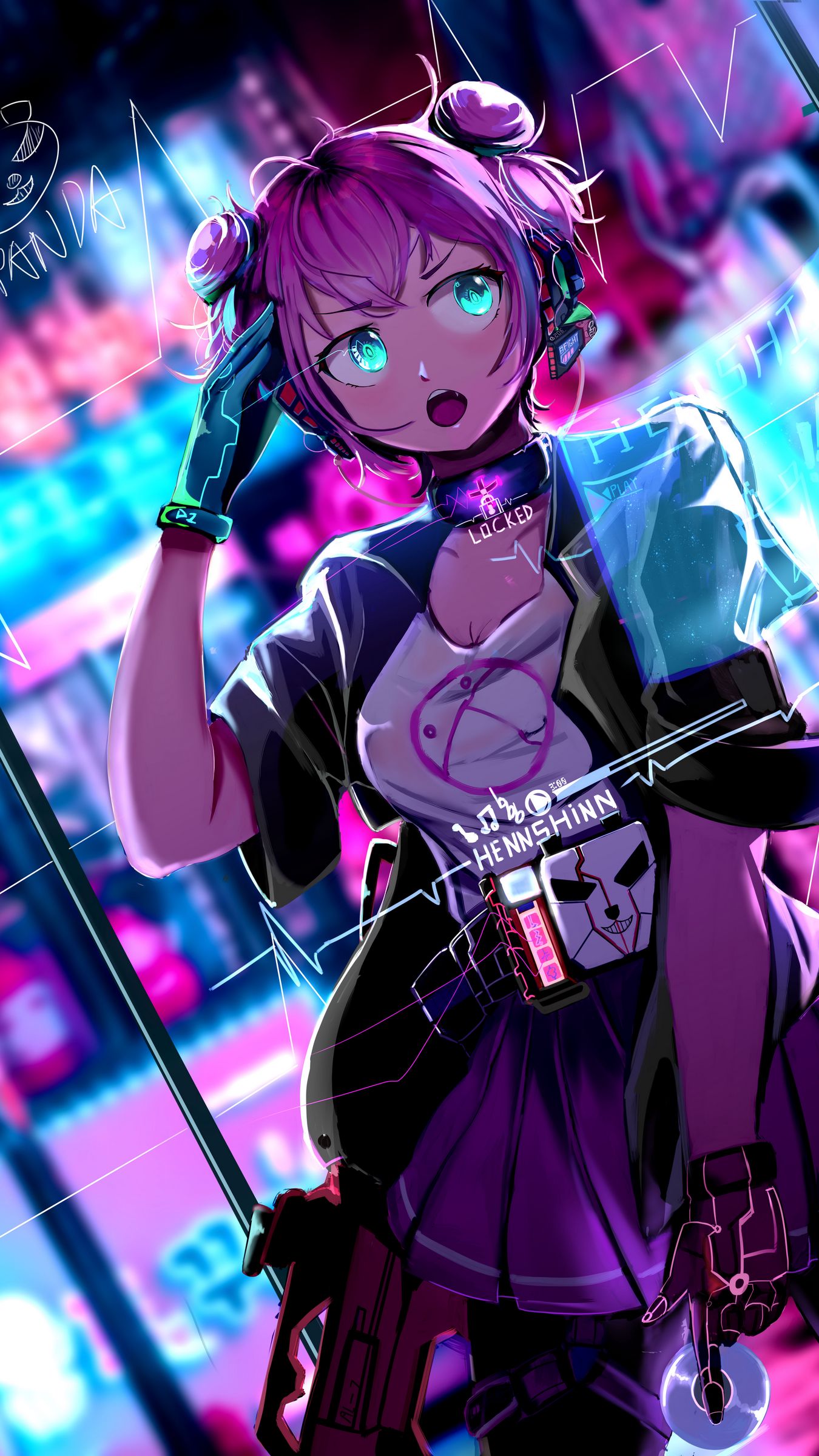 Download wallpaper 1350x2400 girl, glance, style, cyberpunk, anime, art  iphone 8+/7+/6s+/6+ for parallax hd background