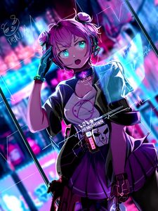 Preview wallpaper girl, glance, style, cyberpunk, anime, art