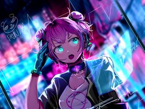 Preview wallpaper girl, glance, style, cyberpunk, anime, art