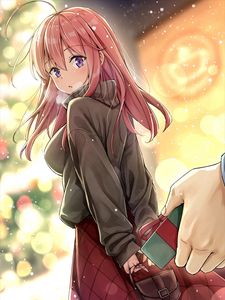 Preview wallpaper girl, glance, sweater, snow, anime