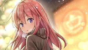 Preview wallpaper girl, glance, sweater, snow, anime