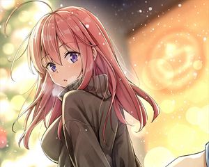 Preview wallpaper girl, glance, sweater, snow, anime