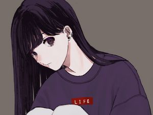 Preview wallpaper girl, glance, sweatshirt, anime