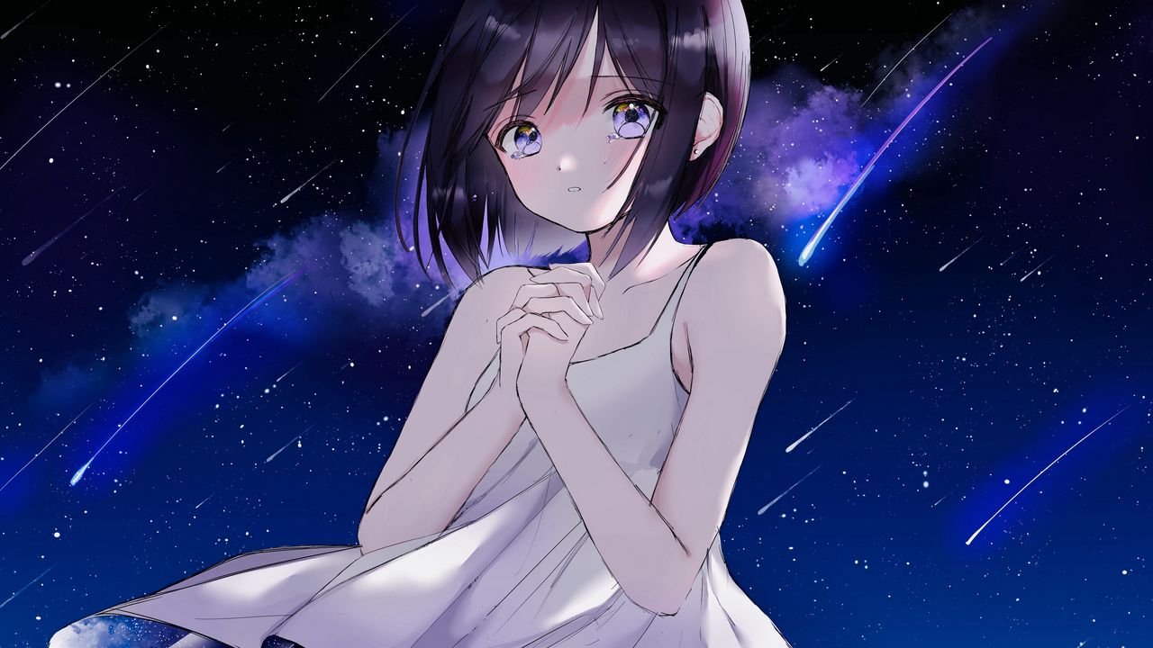 Wallpaper girl, glance, tears, sad, anime