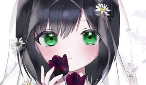 Preview wallpaper girl, glance, tears, veil, anime, art