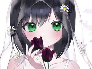 Preview wallpaper girl, glance, tears, veil, anime, art