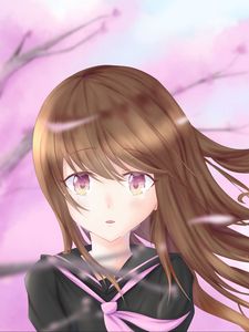 Preview wallpaper girl, glance, tears, sad, petals, anime