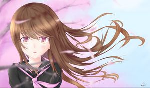 Preview wallpaper girl, glance, tears, sad, petals, anime