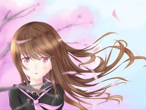 Preview wallpaper girl, glance, tears, sad, petals, anime