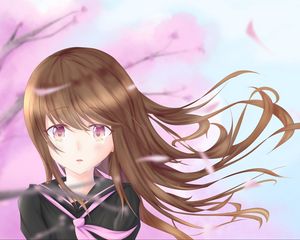 Preview wallpaper girl, glance, tears, sad, petals, anime