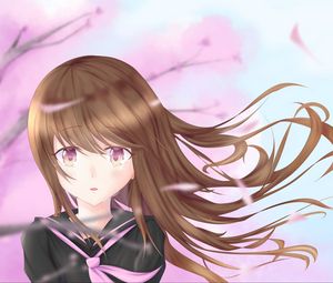 Preview wallpaper girl, glance, tears, sad, petals, anime