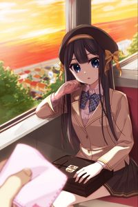 Preview wallpaper girl, glance, train, anime, art