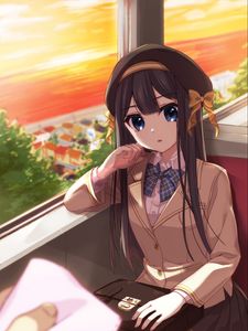 Preview wallpaper girl, glance, train, anime, art