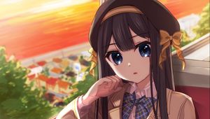 Preview wallpaper girl, glance, train, anime, art