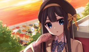 Preview wallpaper girl, glance, train, anime, art