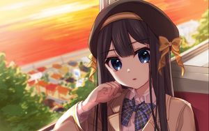 Preview wallpaper girl, glance, train, anime, art