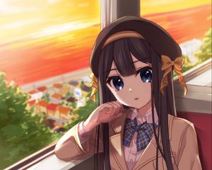Preview wallpaper girl, glance, train, anime, art