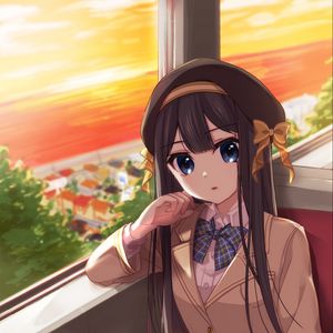 Preview wallpaper girl, glance, train, anime, art