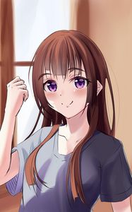 Preview wallpaper girl, glance, t-shirt, anime