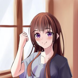 Preview wallpaper girl, glance, t-shirt, anime