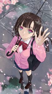 Preview wallpaper girl, glance, umbrella, rain, anime