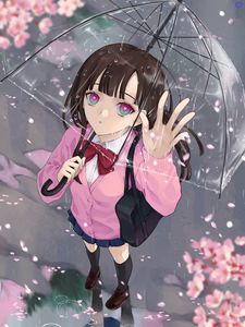 Preview wallpaper girl, glance, umbrella, rain, anime