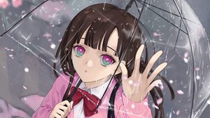 Preview wallpaper girl, glance, umbrella, rain, anime