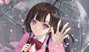 Preview wallpaper girl, glance, umbrella, rain, anime