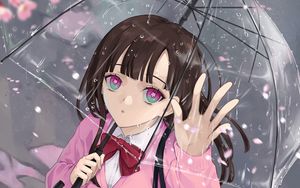 Preview wallpaper girl, glance, umbrella, rain, anime