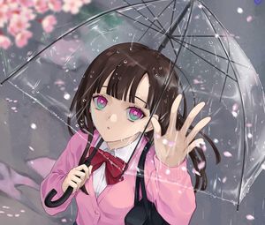 Preview wallpaper girl, glance, umbrella, rain, anime
