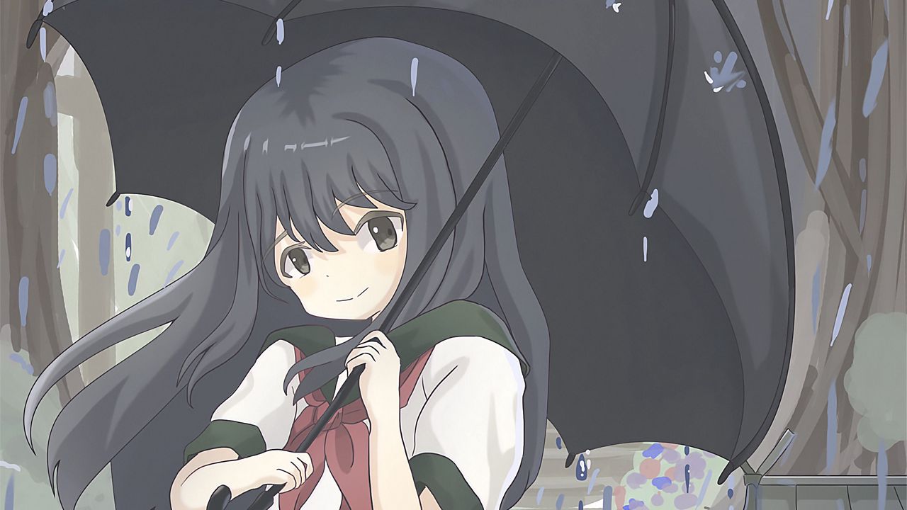 Wallpaper girl, glance, umbrella, rain, anime, art