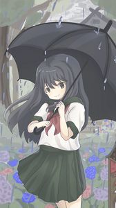 Preview wallpaper girl, glance, umbrella, rain, anime, art