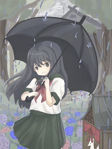 Preview wallpaper girl, glance, umbrella, rain, anime, art