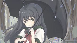 Preview wallpaper girl, glance, umbrella, rain, anime, art