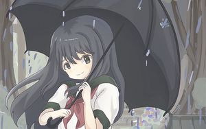 Preview wallpaper girl, glance, umbrella, rain, anime, art