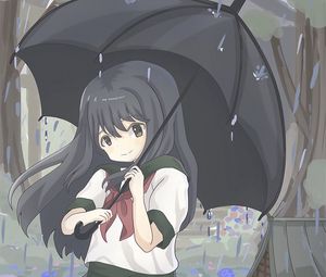 Preview wallpaper girl, glance, umbrella, rain, anime, art