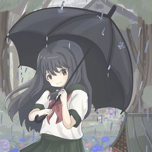 Preview wallpaper girl, glance, umbrella, rain, anime, art
