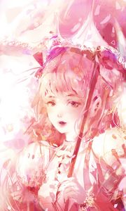 Preview wallpaper girl, glance, umbrella, anime, art, pink