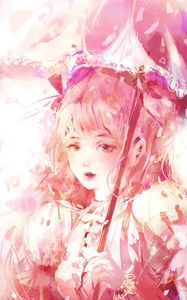 Preview wallpaper girl, glance, umbrella, anime, art, pink