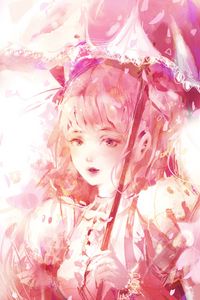 Preview wallpaper girl, glance, umbrella, anime, art, pink