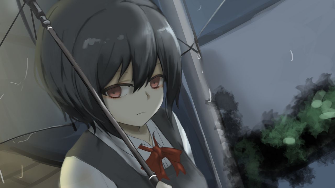 Wallpaper girl, glance, umbrella, rain, anime, art, gloomy
