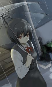 Preview wallpaper girl, glance, umbrella, rain, anime, art, gloomy